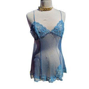 Victoria's Secret VINTAGE Womans Nightgown Mesh & Lace Nylon Beaded Babydoll L